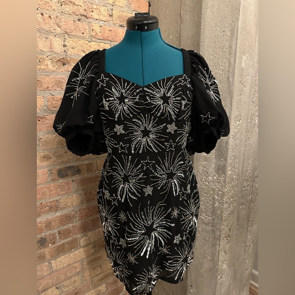 Miss Selfridge Premium Embellished Star Puff Sleeve Mini Dress